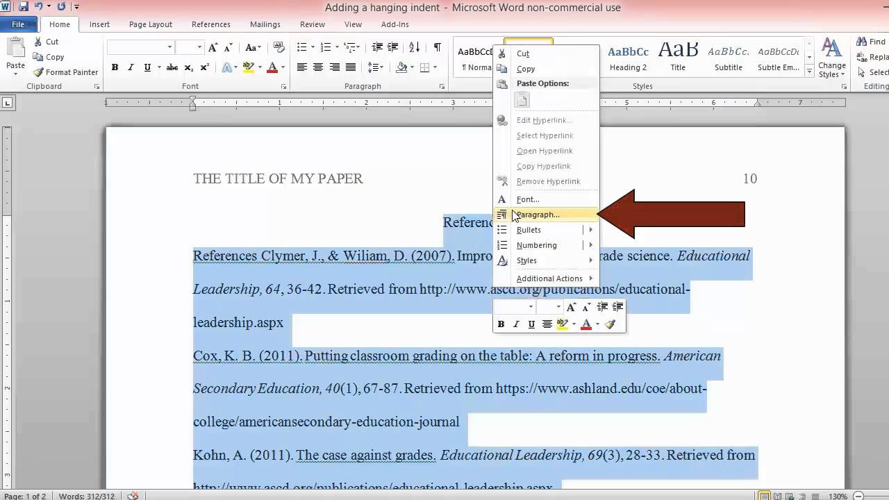 Steps for Hanging Indent in Word